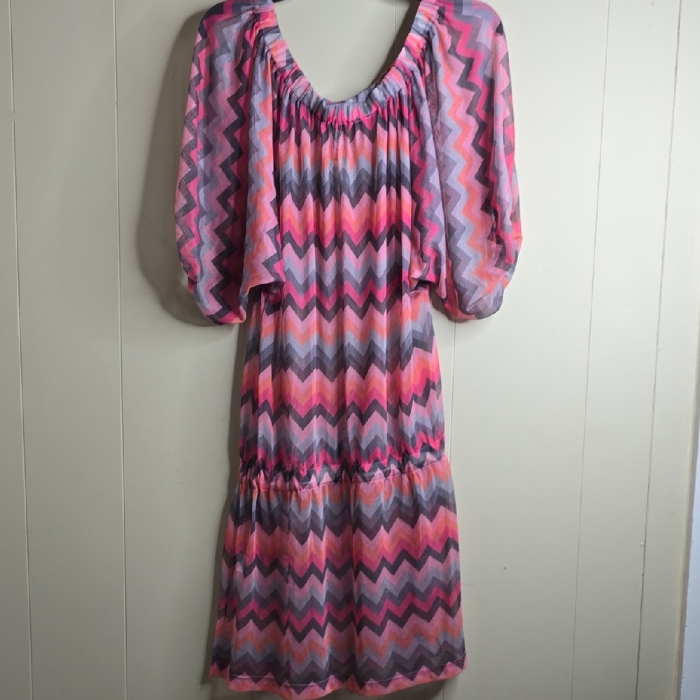 Pink and Gray Chevron Women's Dress La GuGu Medium